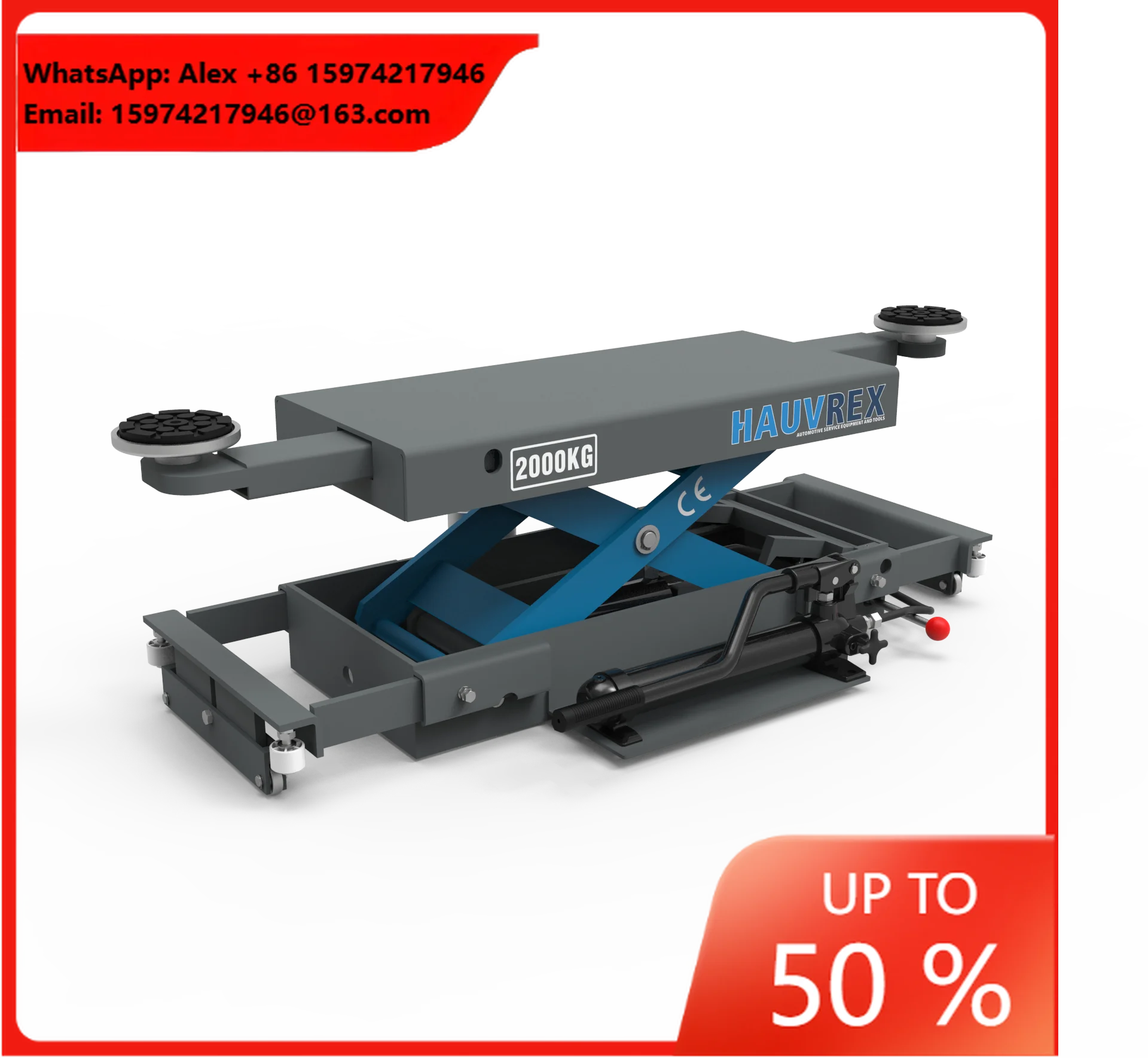 Hauvrex 2.0 Ton Manual Rolling Jack 2000kg High Capacity Scissor Jack For Automotive Garage
