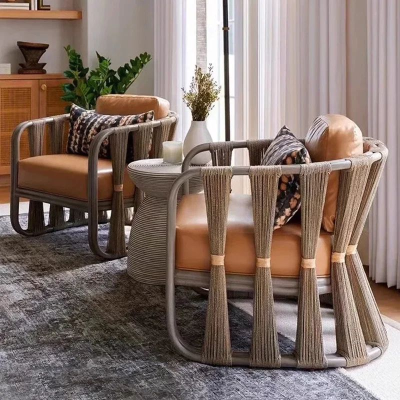 

Nordic outdoor rattan sofa designer open-air balcony leisure single rattan chair outdoor courtyard waterproof drying furniture