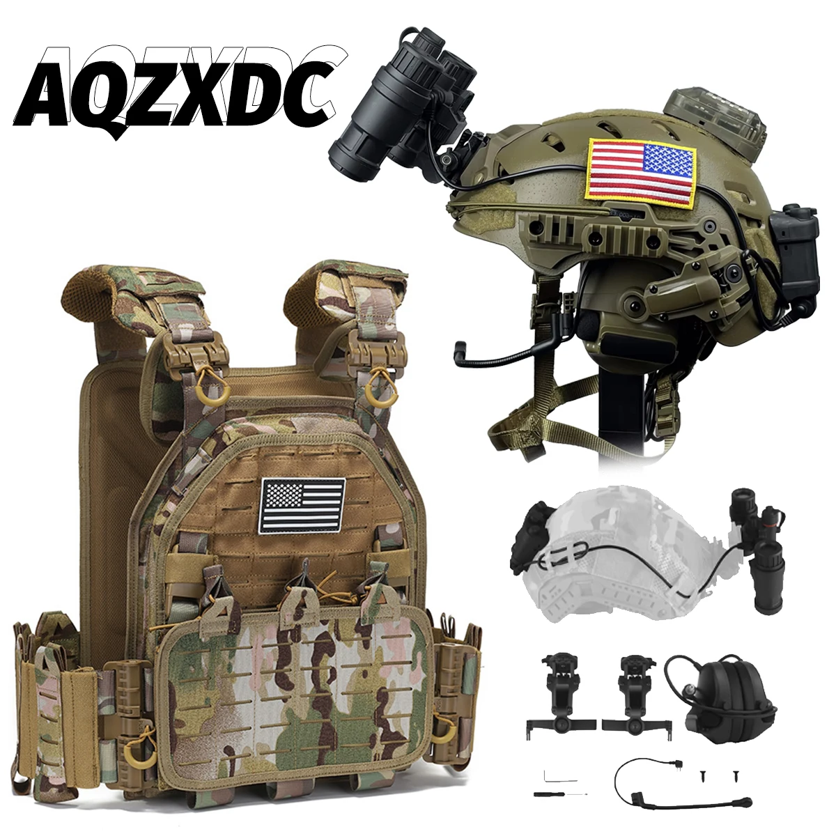

Tactical Airsoft Vest Helmet Set with Night Vision Goggles Communication Headset Signal Light for Outdoor CS Shooting Cosplay