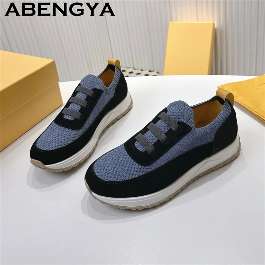 Multicolour Knitted Slip On Sneakers Shoes Men's Quality Round Toe Casual Flat Shoes Spring Autumn Sport Shoes Man Size 39-45