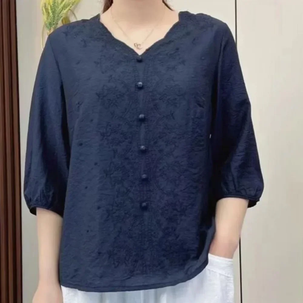 Tops Shirts for Women Clothing Streetwear Casual Fashion Elegant Summer Ethnic Style Embroidery Vintage Clothes Tees Harajuku