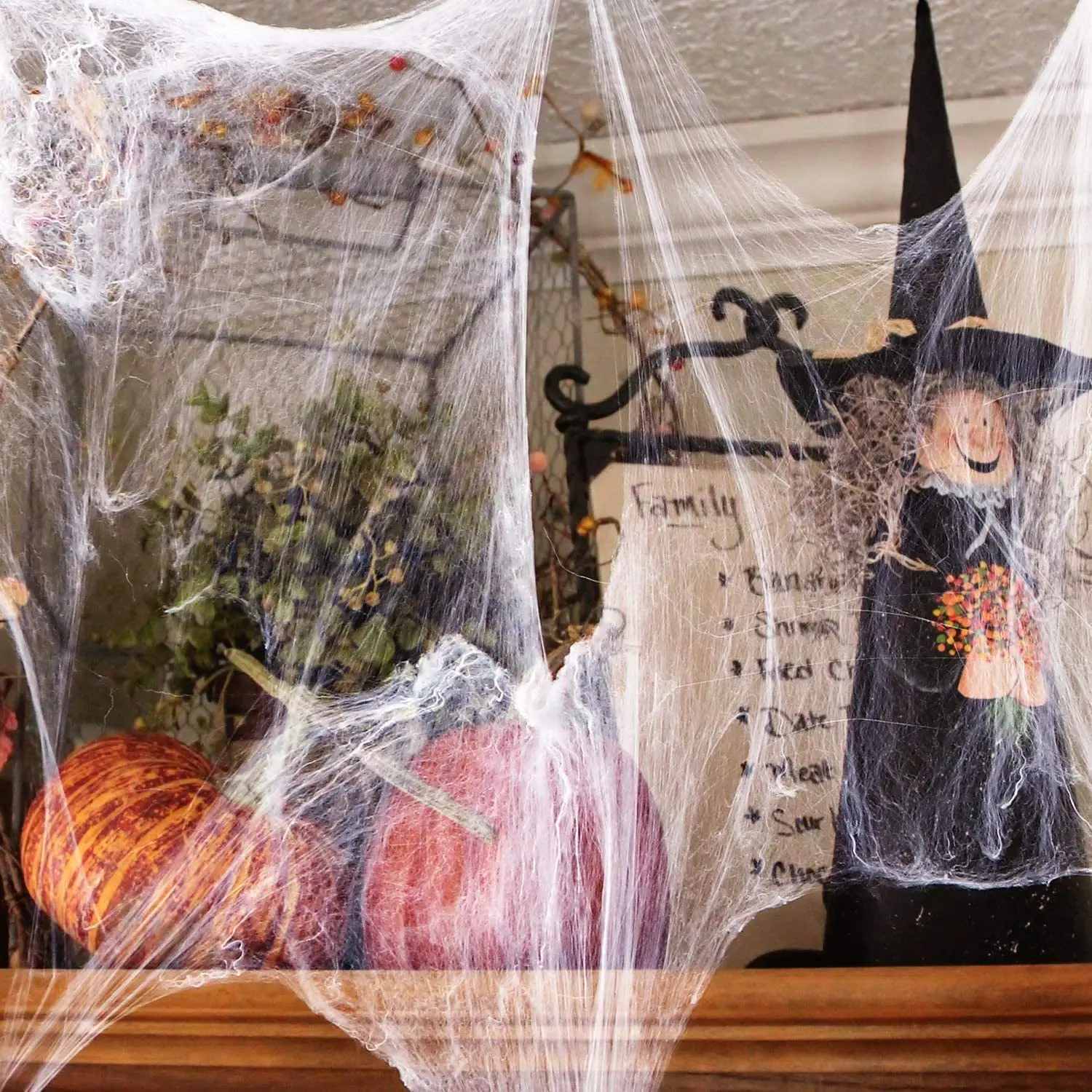 Halloween künstliches dehnbares Spinnennetz mit Spinnen Dekoration für Gothic Geisterhaus Party Horror gruselige Requisiten Accessoires realistisch langlebig perfekt für Innen Außen Halloween Partys und schaurige Dekor – Detail 9