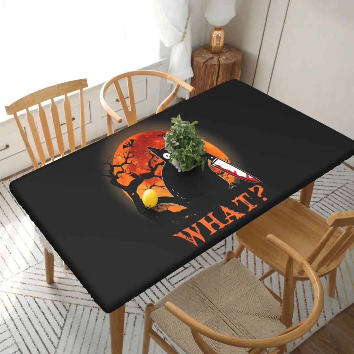 What Murderous Black Cat With Knife Halloween Customized Rectangular Tablecloth Oilproof Table Cover for Dining Table Cloth