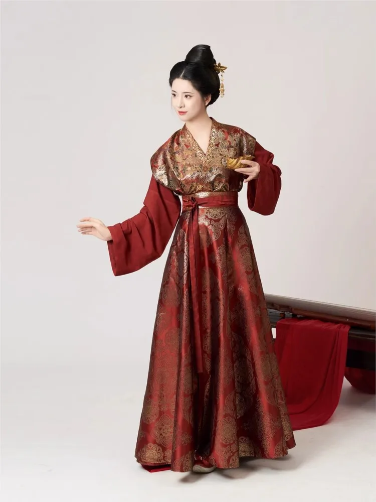 

Hanfu wedding dress engagement women's worship heavy industry imitation makeup flower brocade and woven gold