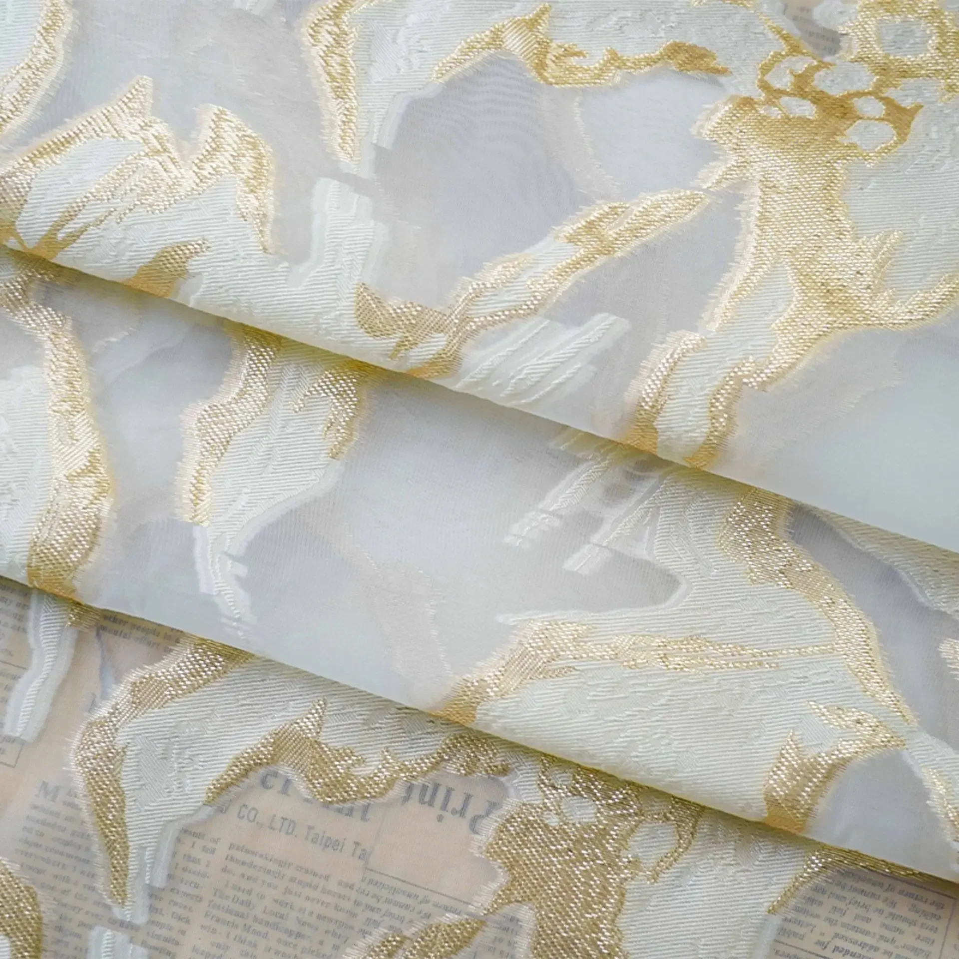 1 Meter Artistic Style Light Gold Relief Jacquard Fabric Micro Transparent Dress Skirt Luggage Bag Decorative Sewing Fabric