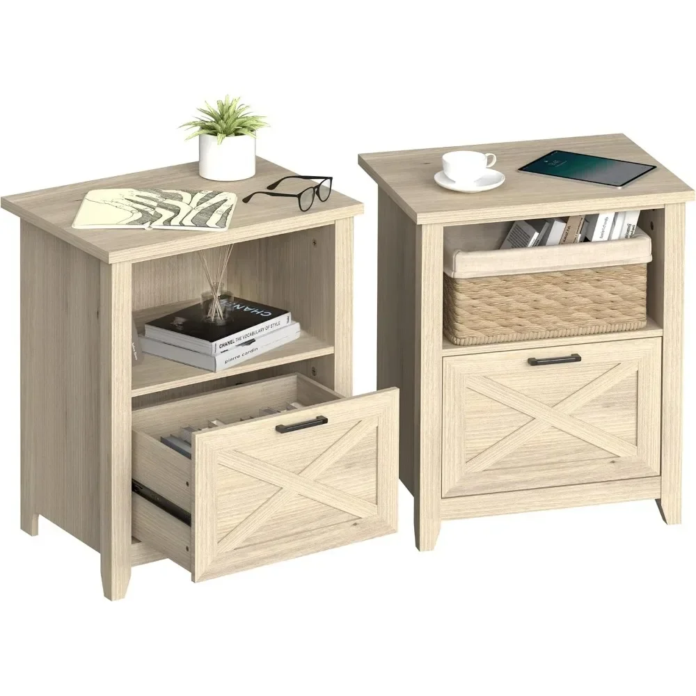 30" Tall Nightstand with Storage Drawer & Open Cubby - Beige Bedside Table for Bedroom, Warm Oak, Wood End Table Living Room