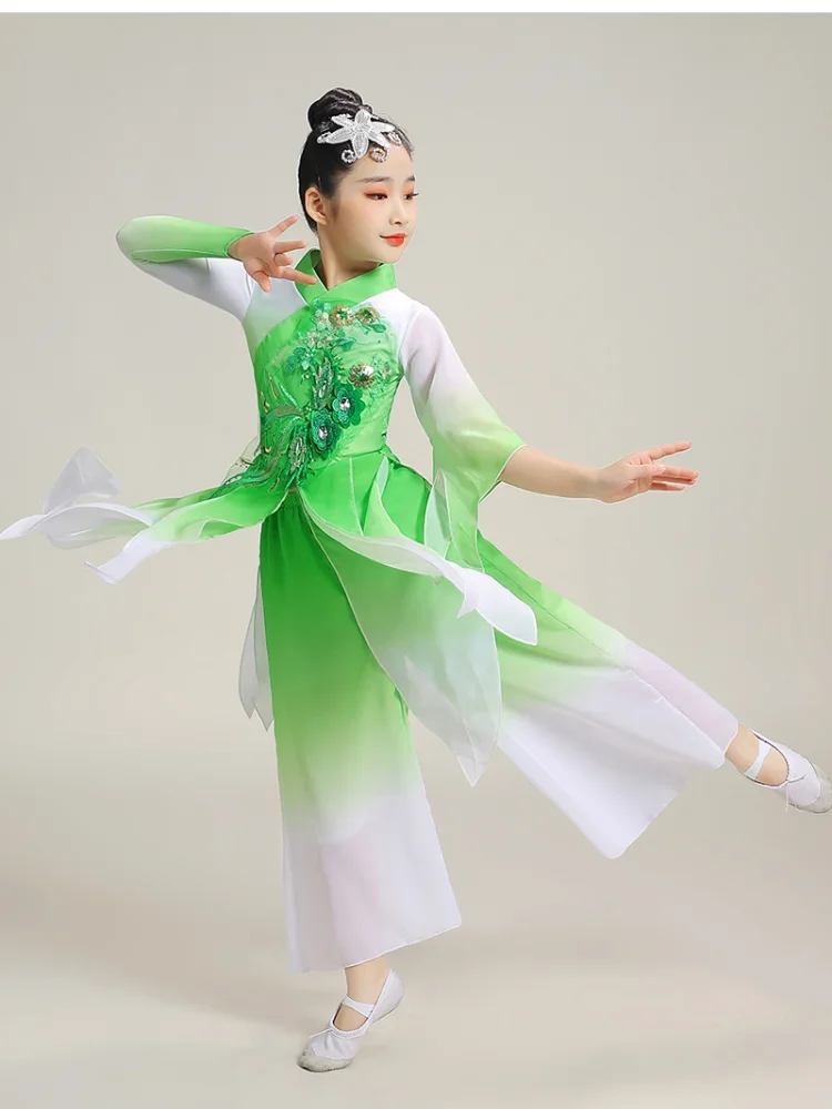 Trajes de danza clásica para niños folclóricos tradicionales, abanico con paraguas Yangko para niñas, actuación de baile, trajes elegantes de escenario Yangko