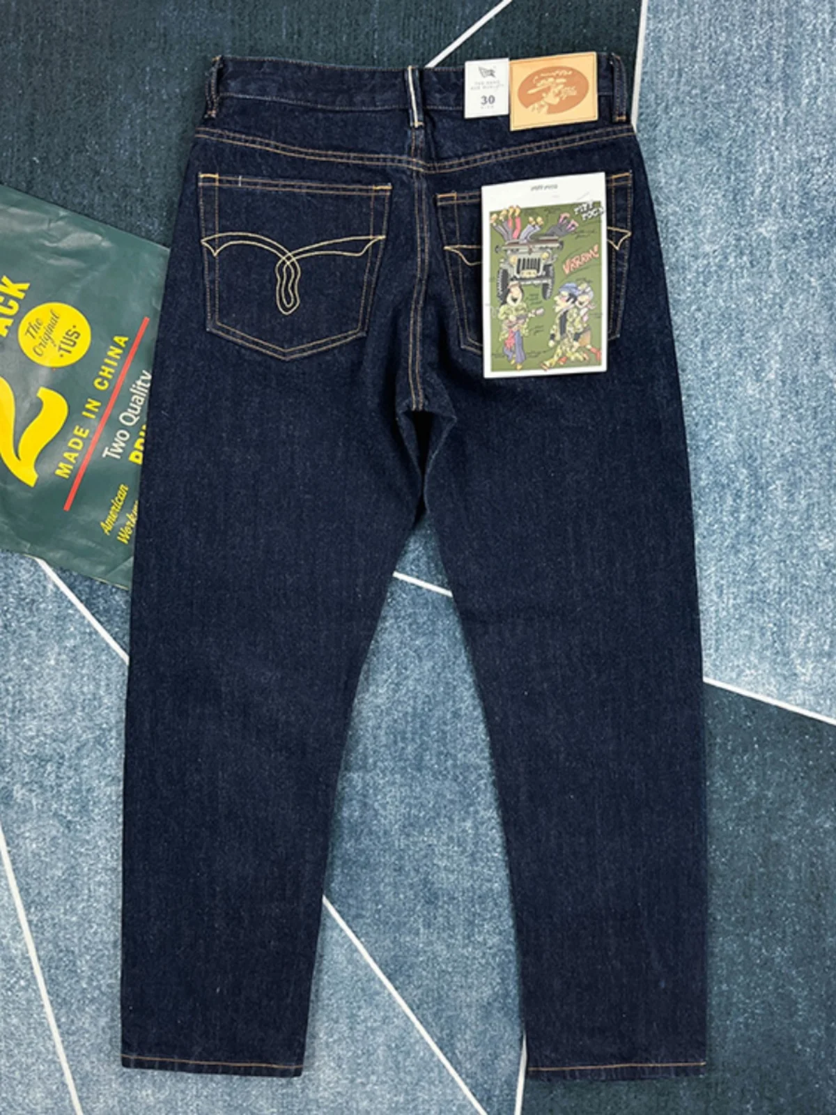 

Джинсы из денима оригинального цвета, мужские, прямого кроя, в американском повседневном стиле, японские ретро, темно-синие, весенне-осенние, длинные брюки, модные