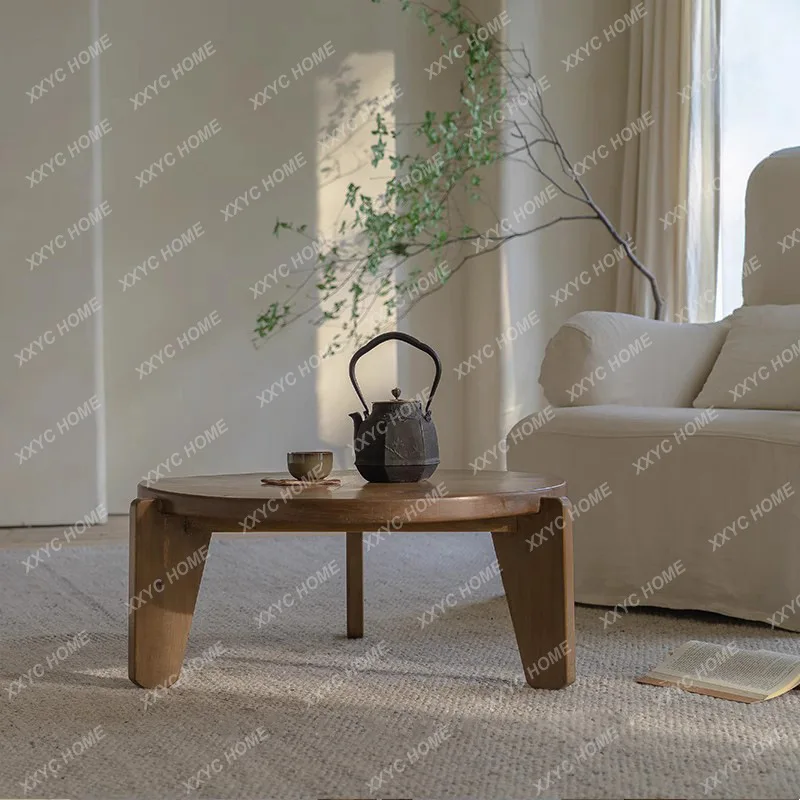 

YY Round coffee table, tea table, solid wood living room, small apartment, round table, wabi-sabi wind furniture