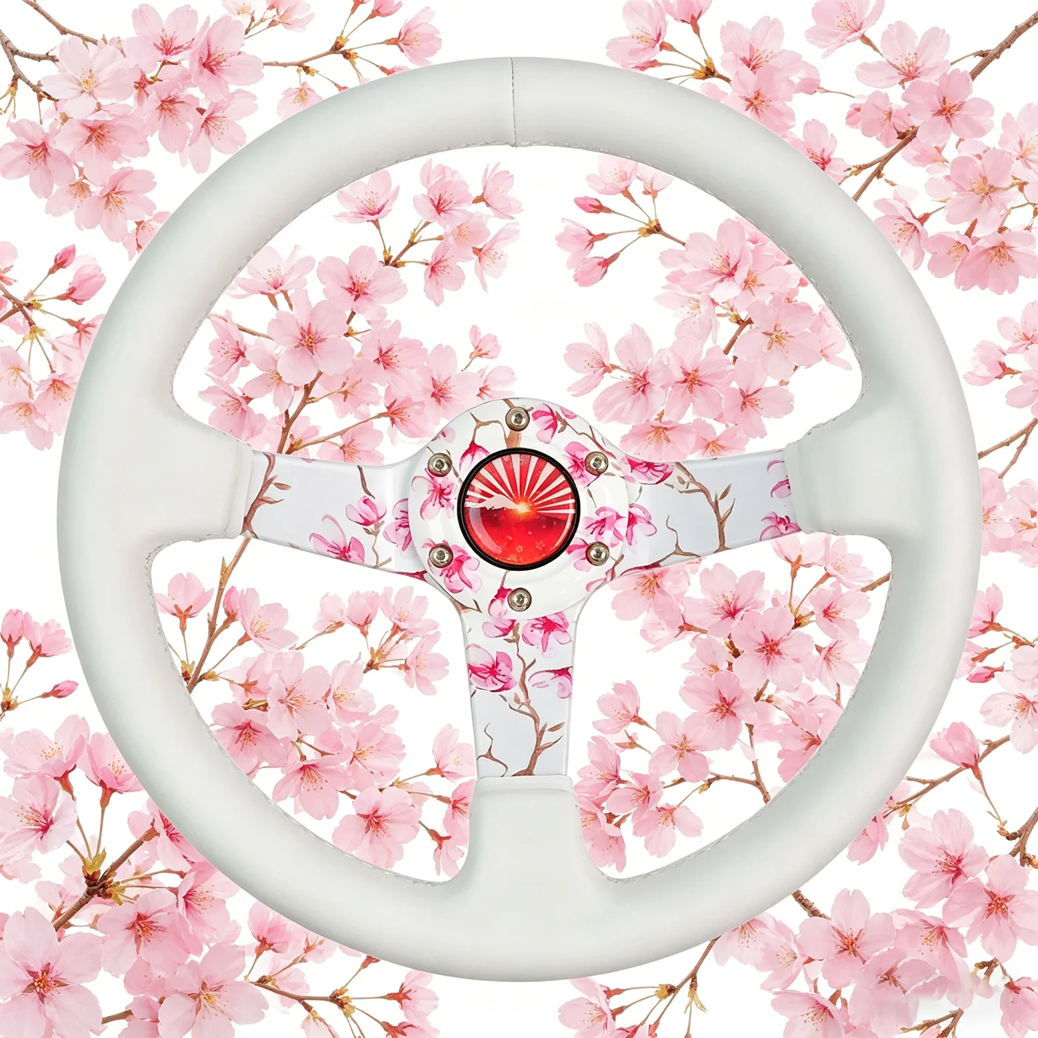 

JDM Japanese Sakura Racing Style Steering Wheel Drift Deep Dish White Leather 13inch