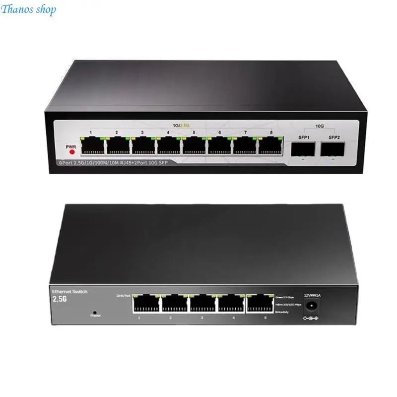 

Multi Port Ethernet Switcher Splitter 5/8 Gigabit 2x10G Uplinks Easy Installation Aluminum Case X37A