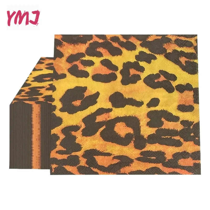 Leopard Print Soft Mother and Baby Available Food Grade Printed Pattern Party Tissue Commercial Wholesale 2-Ply 20pcs/Pac 33cm