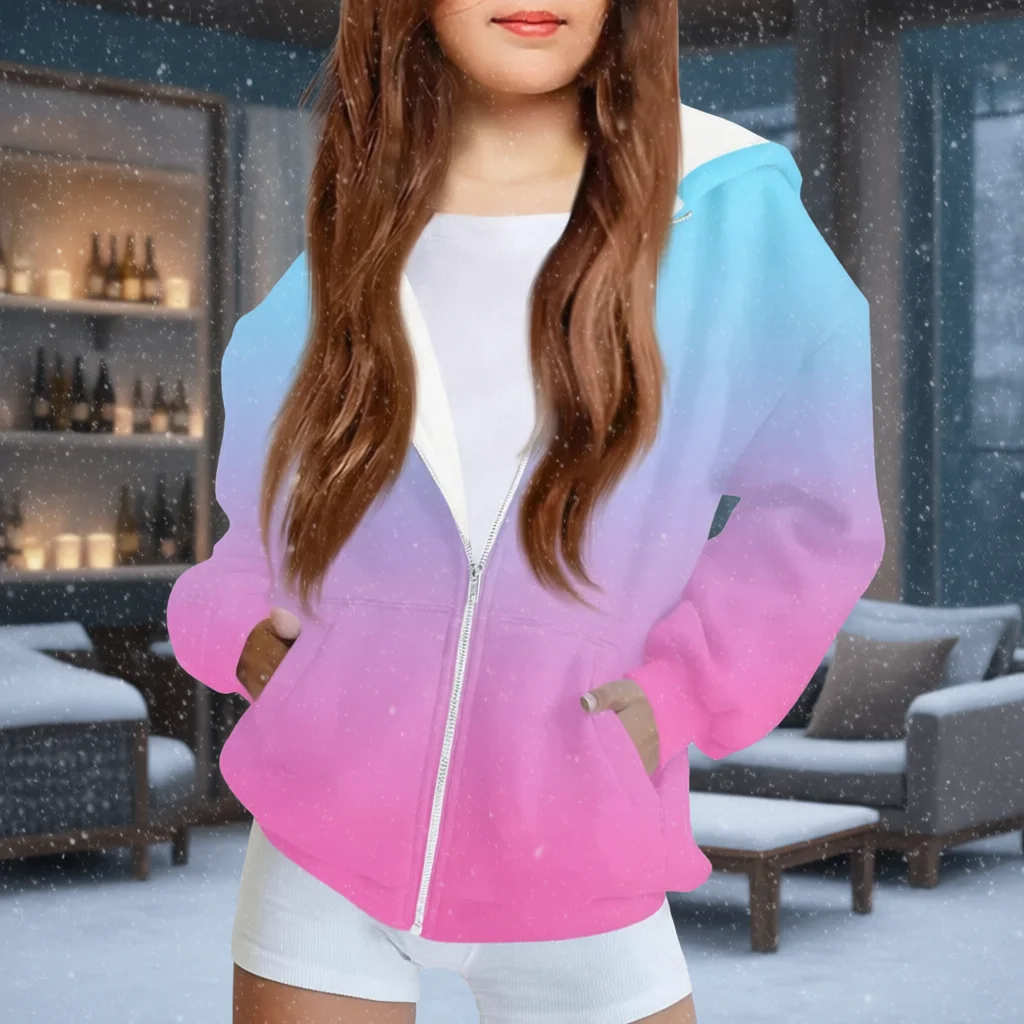 

Детское повседневное пальто, популярное градиентное пальто с капюшоном на молнии, детское уличное модное термомягкое пальто с длинными рукавами