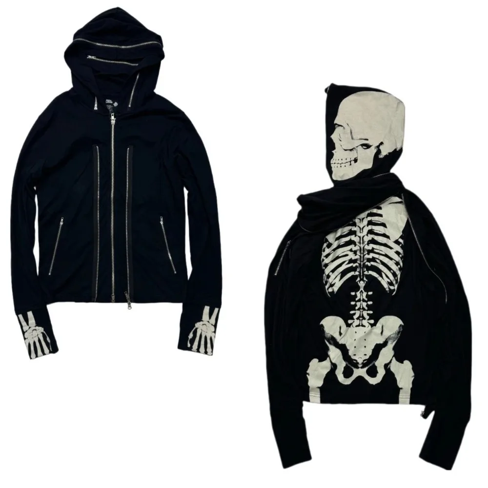 

Subculture punk jacket, fashionable rock dark skull print hooded sweatshirt, women's zipper design cardigan jacket
