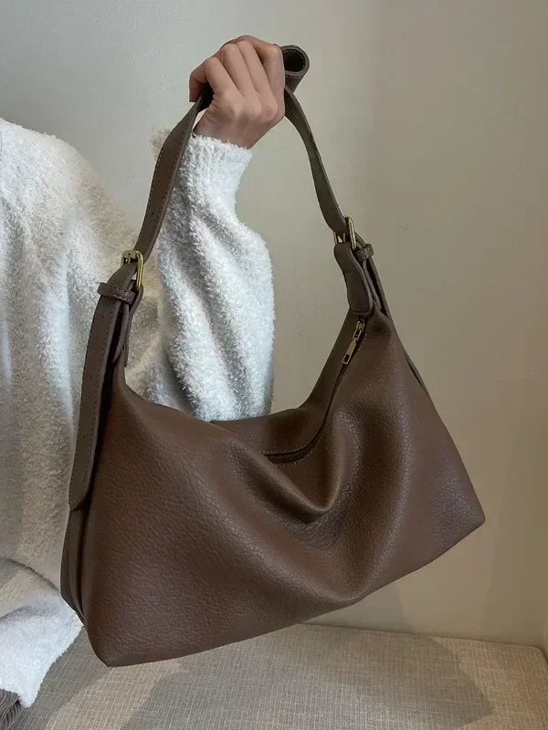 Luxury 100% Cow Leather Lady Shoulder Crossbody Women Trend Quality Totes Solid Genuine Leather Handbag 2023 Fashion Female Bags