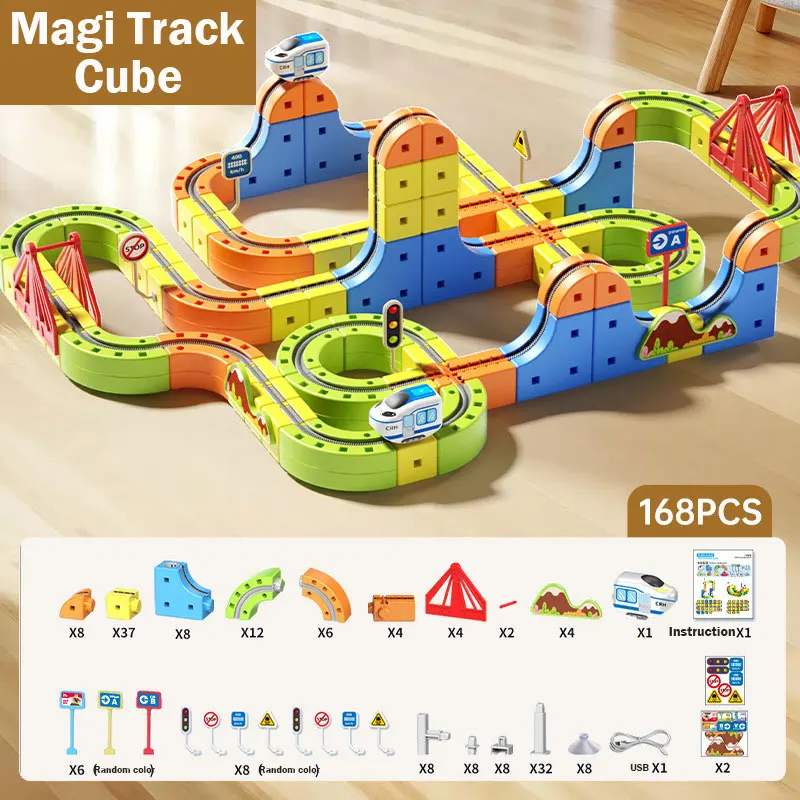 Children's Magic Track Car DIY Transforming Building Block Toy Puzzle Anti-Gravity Electric Train Educational Toys Birthday Gift