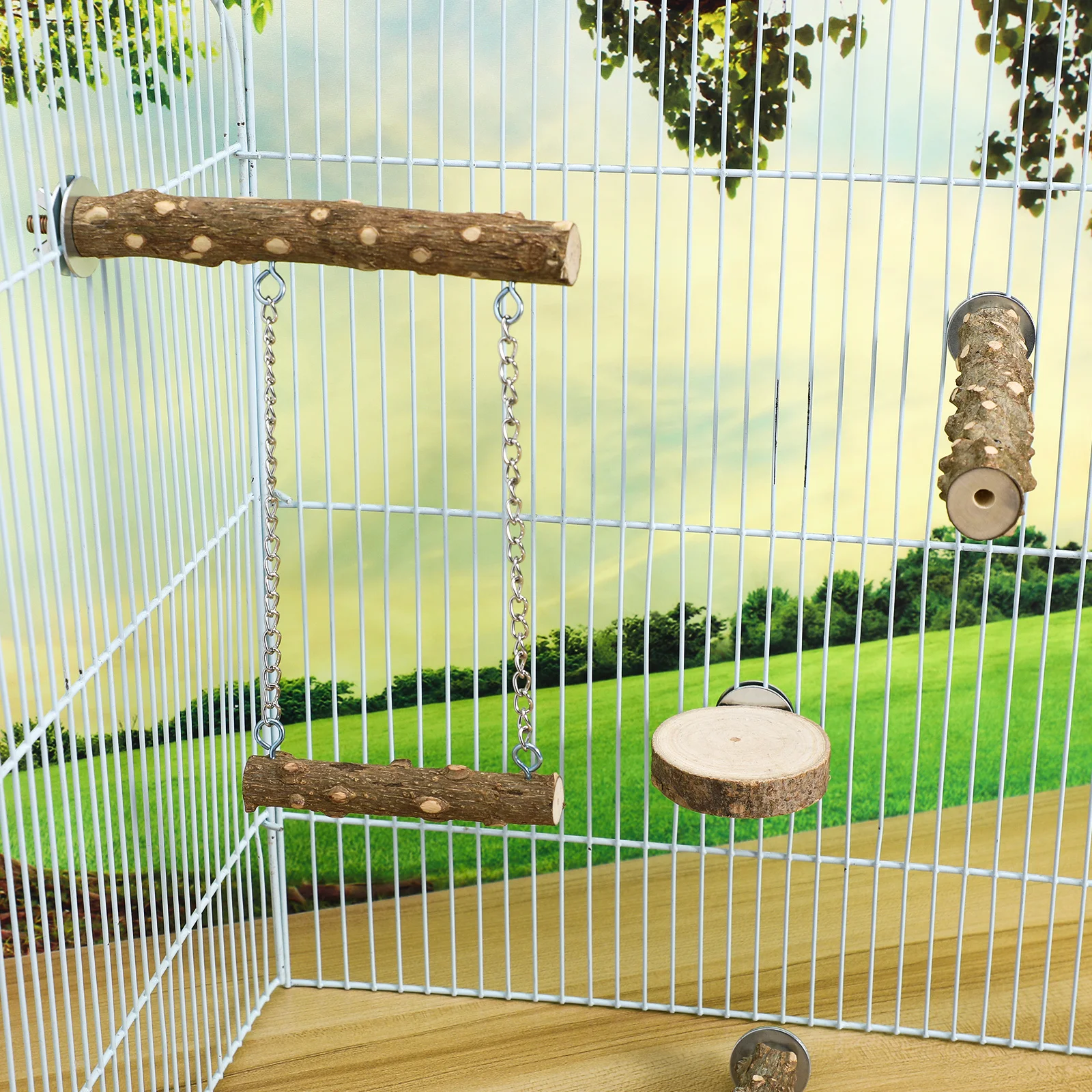 

4 pcs Bird Perches Wood Material Comfortable Design For Multiple Birds Easy Installation Parrot Play Stand Swing Platform Cage