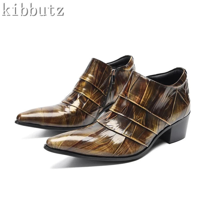 Zapatos de tacón alto con punta puntiaguda para hombre, calzado informal de fiesta, diseño de marca, para banquete, de cuero genuino, Size37-48