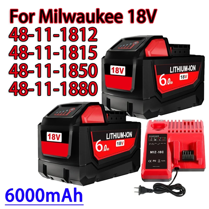 

18 в для аккумулятора Milwaukee M18 M18B6 XC 6.0Ah Li-Ion 48-11-1860 48-11-1852 48-11-1850 48-11-1840 48-11-, беспроводное зарядное устройство 18 в