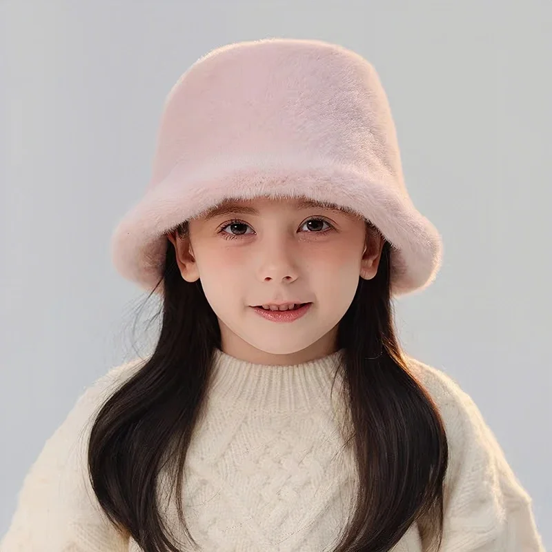 

Детская панама из пушистого искусственного меха, зимняя теплая плюшевая рыбацкая шапка для маленьких мальчиков и девочек, корейские мягкие детские панамские шапки