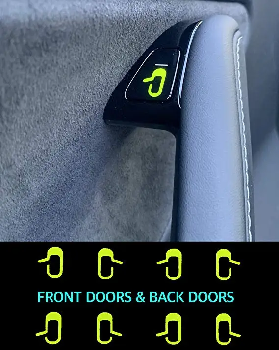 8Pcs/Set For Tesla Model 3 Car Door Open Exit Sticker Luminous Button Sticker Kit