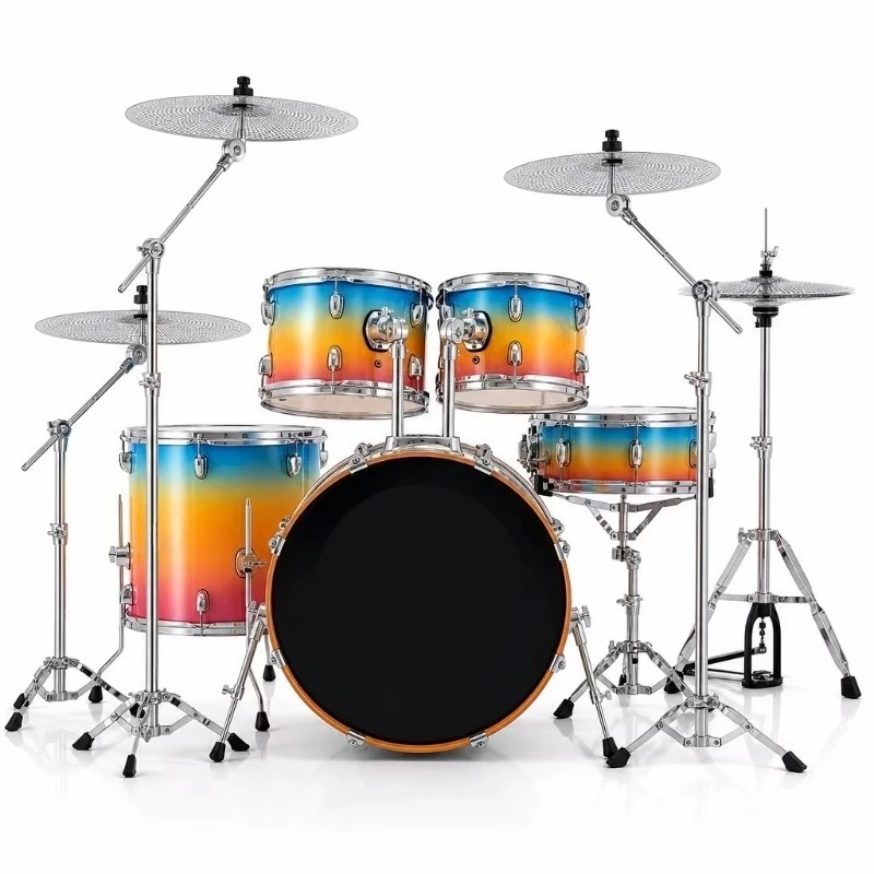 Rainbow 5-Piece Drum Set 4 Silent Cymbals Practice Kit Drum Stool Included