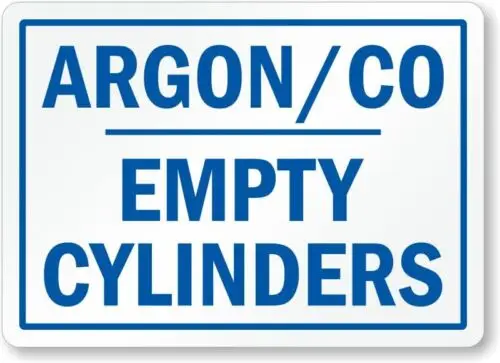 Argon Co Empty Cylinders  Weatherproof ; metal sign p006712