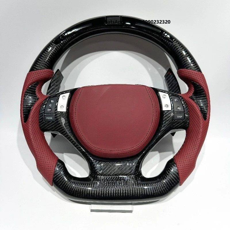 LED Equipped Two-Tone Carbon Fiber Steering Wheel, Wine Red & Black Design     Y002