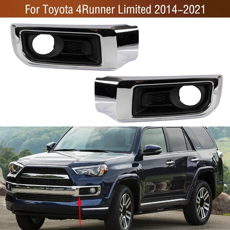 1Pair Car Front Bumper Fog Lamp Trim Cover Fog Light Grille Frame For Toyota 4Runner Limited 2014-2021