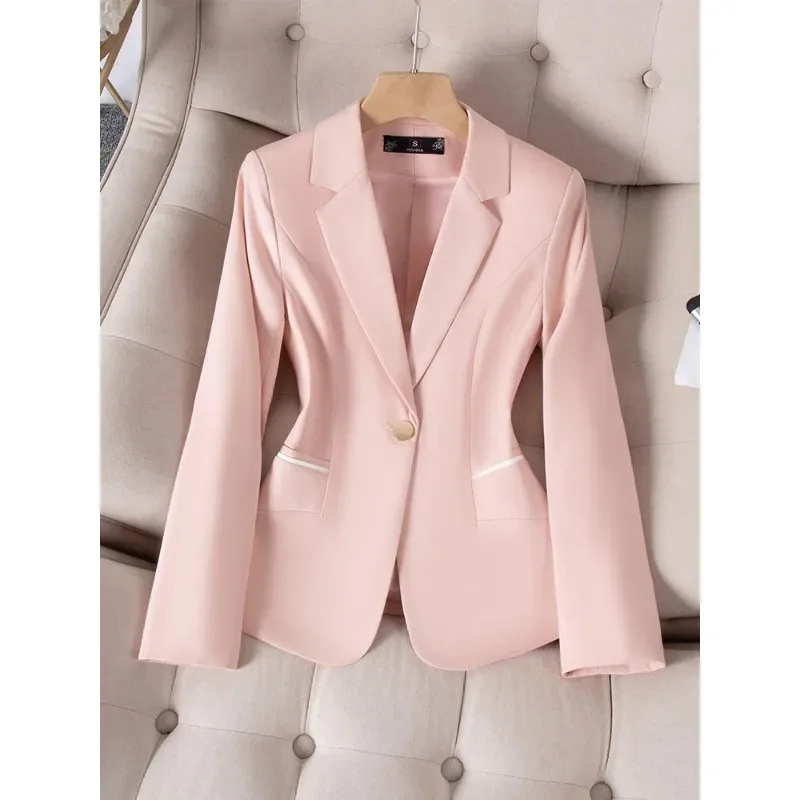 Chaqueta Formal de manga larga para mujer, Blazer de oficina, ropa de trabajo de negocios, color verde, rosa, negro y albaricoque, moda de otoño e invierno