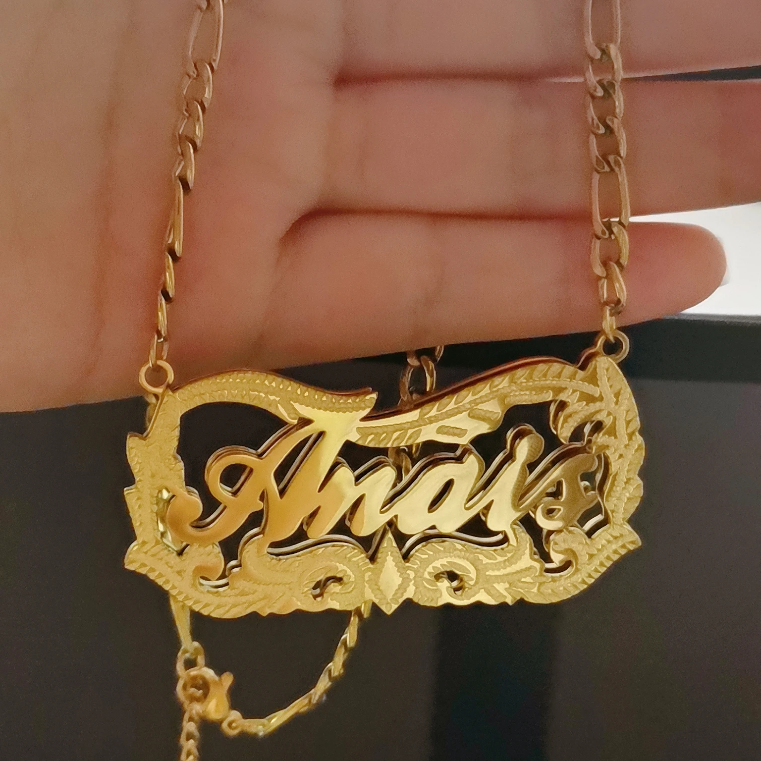 

Custom 3D Nameplated Necklace Personalized Gold Figaro Chain Stainless Steel Jewelry Customized Name Necklaces for Women