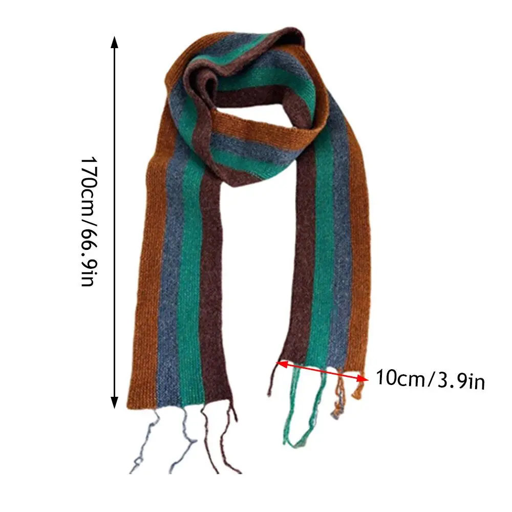 Bufanda larga fina y estrecha de estilo coreano, bufanda de felpa a rayas de lana gruesa y cálida para invierno, bufandas decorativas para niña Y2K, chal y envolturas