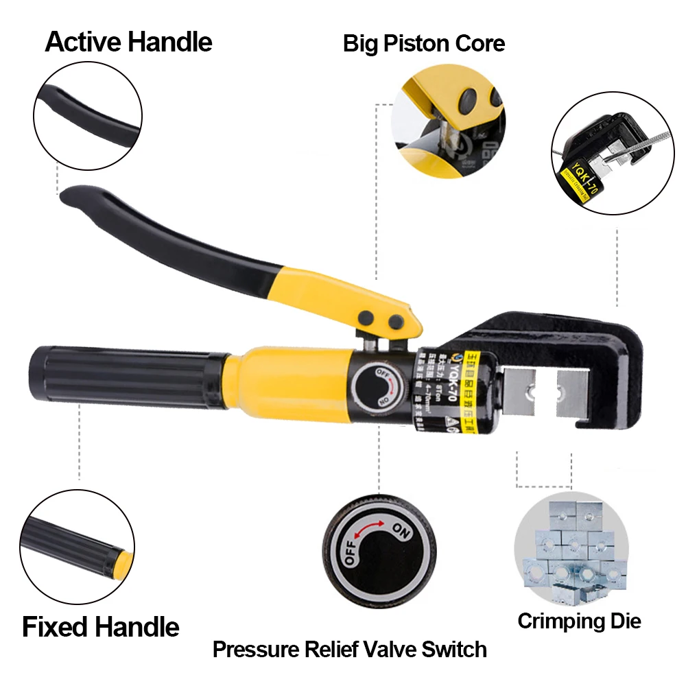 Hydraulic Crimping Tool YQK-70 Pressure 5-8T Household Hydraulic Pliers DIY Cable Terminal Crimping Pliers