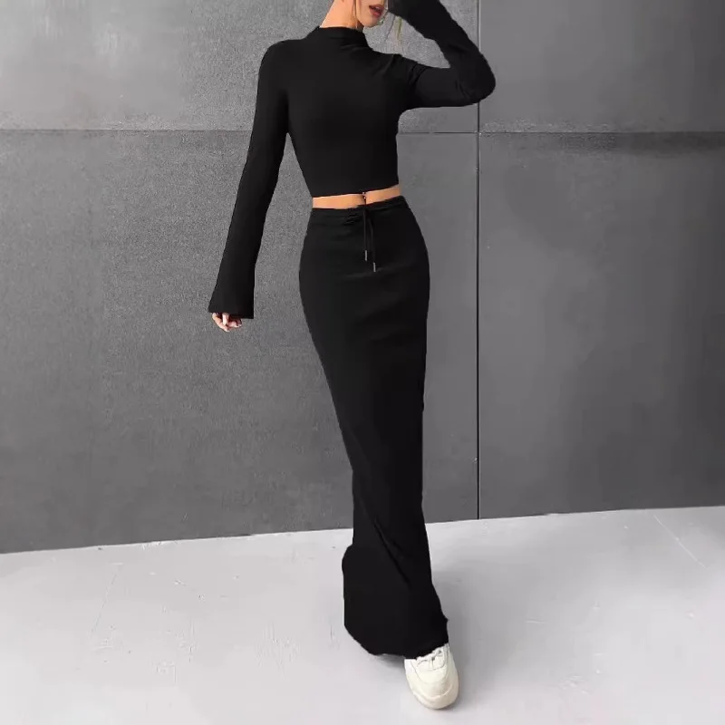 2024 Ebay European and American Foreign Trade Women\'s Solid Color Long Pants Long Sleeve Two Piece Set