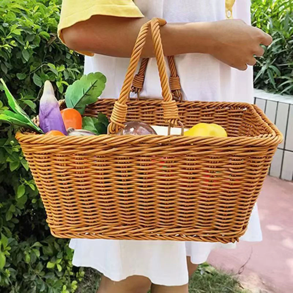 

Imitation Vine Weaving Picnic Basket Food Storage Baskets Flowerpot Fruit Vegetable Container Home Kitchen Decor Organization