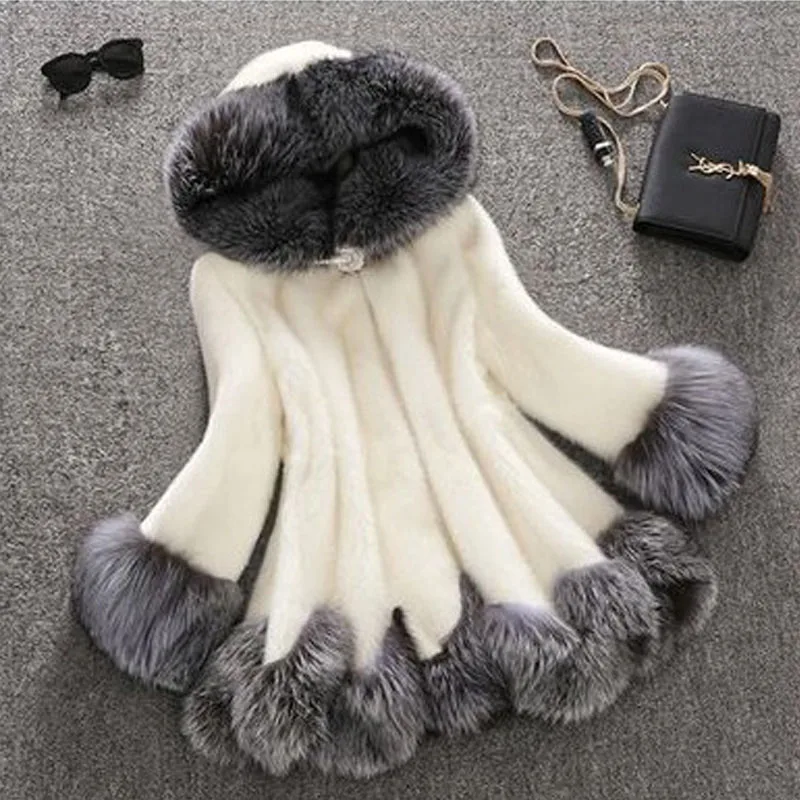 Inverno Novo 2023 Casaco de Cabelo Vison Pele Artificial das Mulheres Casual Engrossar Com Capuz Faux Fur Casaco Moda Imitação De Pele Magro Casaco Com Capuz