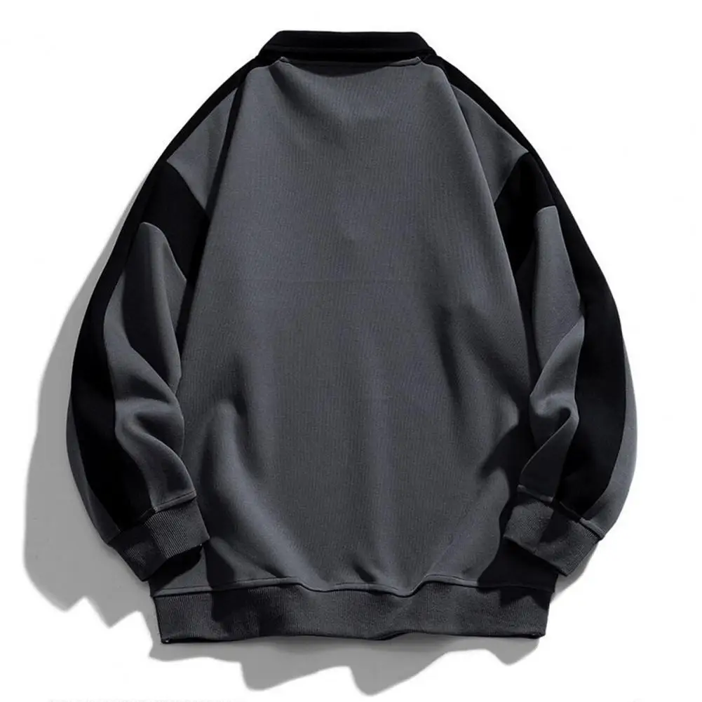 

Long Sleeve Men Sweatshirt Sporty Men's Contrast Color Sweatshirt with Zipper Neckline Stylish Lapel Long Sleeve for Teens