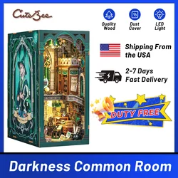 CUTEBEE DIY Book Nook Wooden Dollhouse with Light Dust Cover Magic Bookshelf Insert 3D Puzzle Decor Gift Darkness Common Room