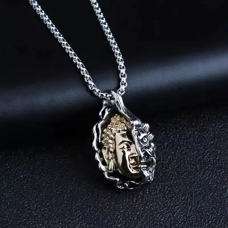 S925 silver domineering Buddha magic necklace men's long pendant personality tide men retro pendant