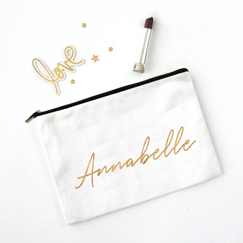 Personalized Custom Name Bridal Cosmetic Case Canvas Monogram Toiletry Pouch Gifts for Bridesmaid Makeup Bags Makeup Bag