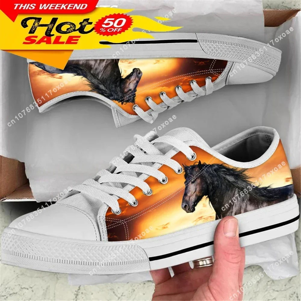 2023 Breathable Ladies Sneakers Comfortable Women's Walking Shoes Black Wild Horse 3D Print  Low Top Canvas Shoes Footwear Gift
