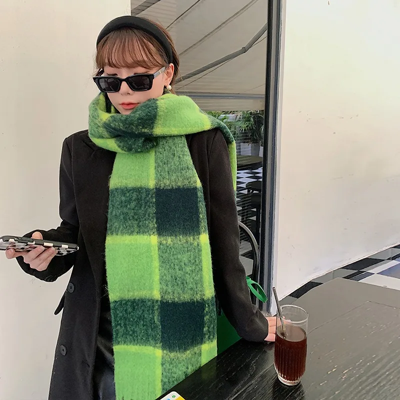 Autumn Winter Candy Color Women Scarf Scarf Korean Fashion Vintage Casual Stripes Lady Long Warm Thick Shawl Wrap Hijabs Scarves