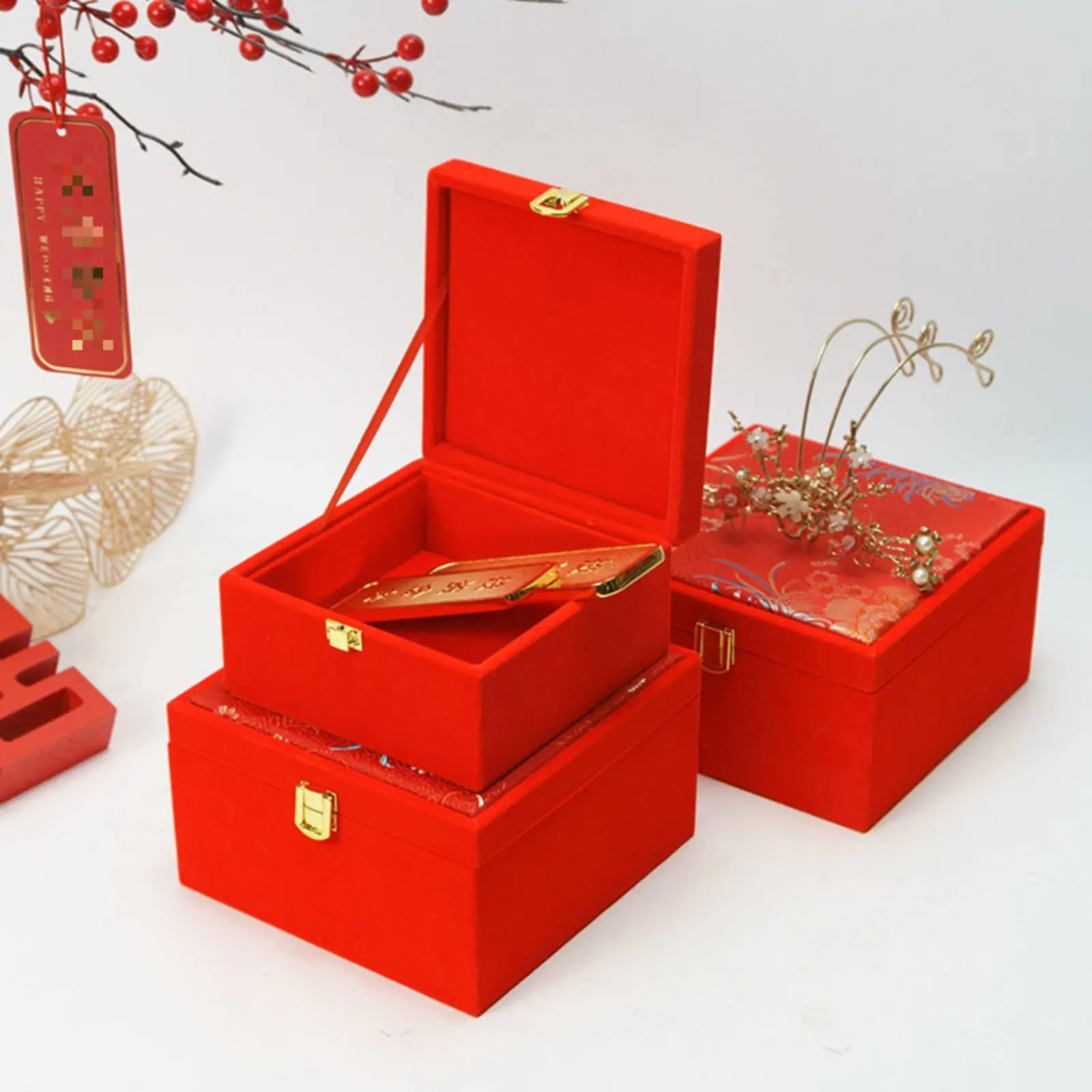 

Wedding Jewelry Box Gold Latch Red Jewelry Gift Box for Brides, Bridal