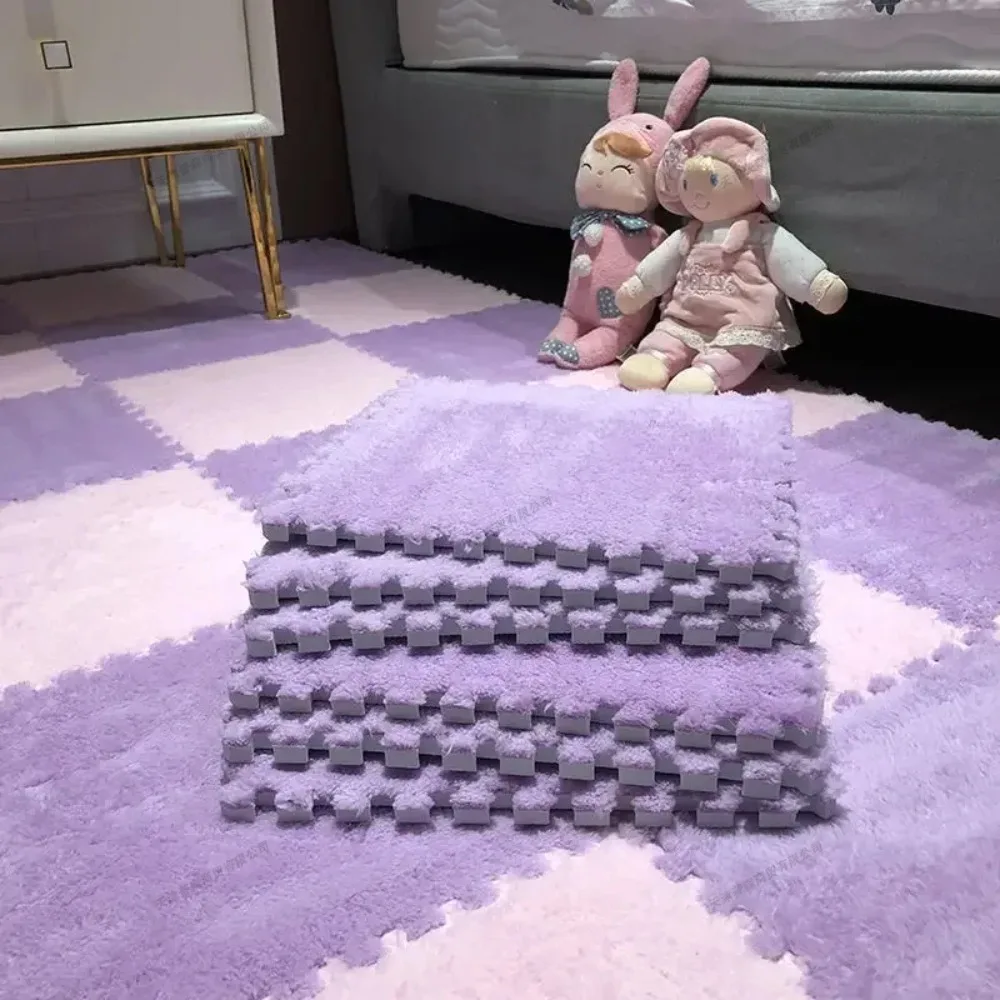 16Pcs Baby Play Activity Plush Mat 30x30cm Eva Foam Non-slip Splice Mat Interlocking Soft Plush Children Room Warming Floor Mat
