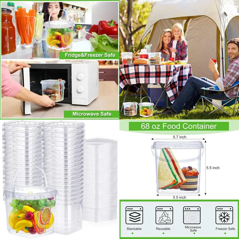 

Квадратные контейнеры для еды объемом 68 унций, 75 штук в упаковке, прозрачные герметичные пластиковые контейнеры для хранения продуктов с крышками для использования на кухне и в ресторанах.