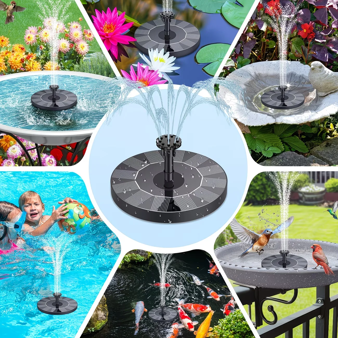 Mini High-Quality Solar Fountain Pump, Solar Fountain, Solar Fountain Outdoor for Garden, Bird Bath Solar Fountain, Ipx8 Function with 6 Nozzles - Fountain for Bird Bath, Water Fountain, Solar Water Pump Suitable for Garden Decorations view 6