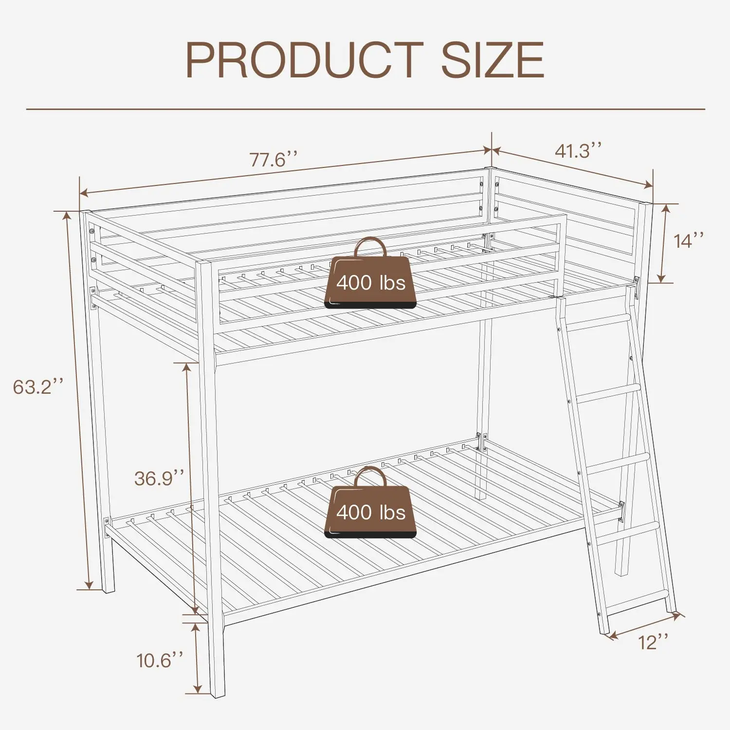 Metal Loft Bunk Bed Twin Over Twin Size with Ladder, Matte Black