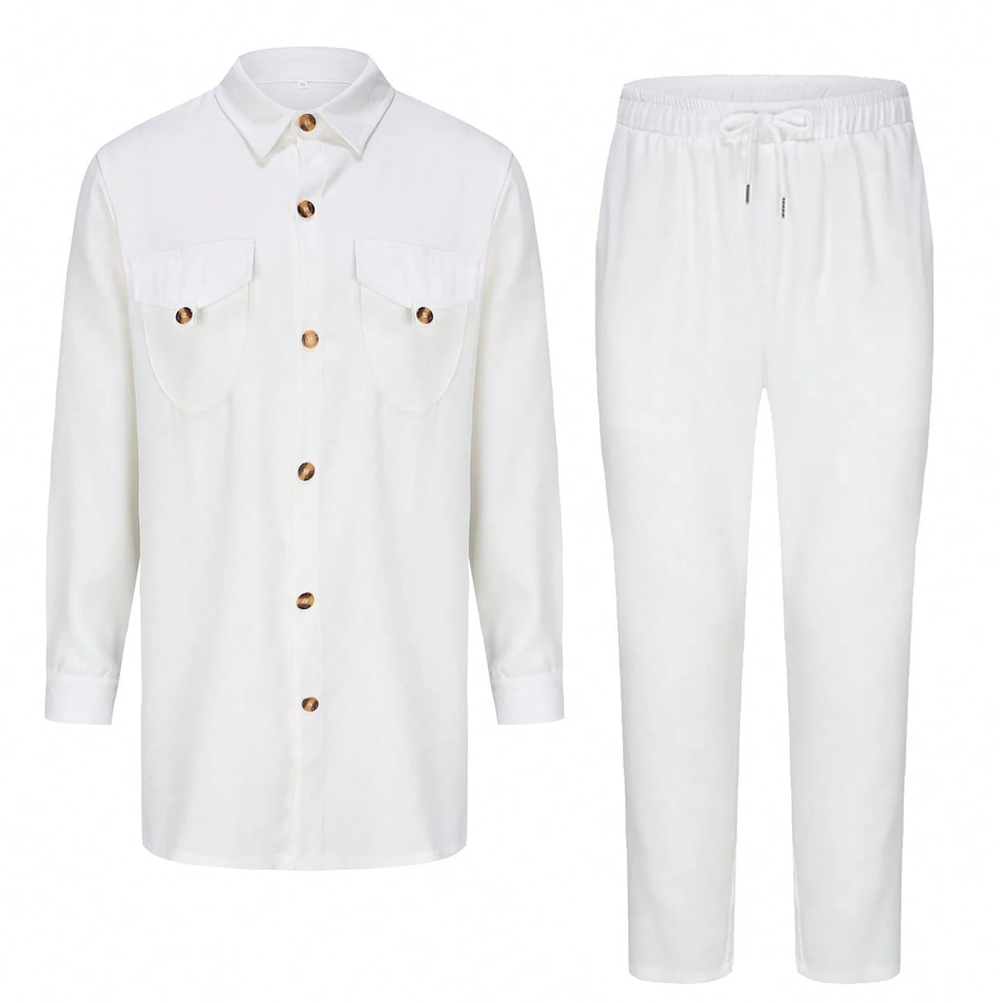 

White Kaftan 2PCS Men's Suit African Long Sleeve Embroidered Shirt And Casual Pants Suit Men's Wedding Suit Muslim Traditional