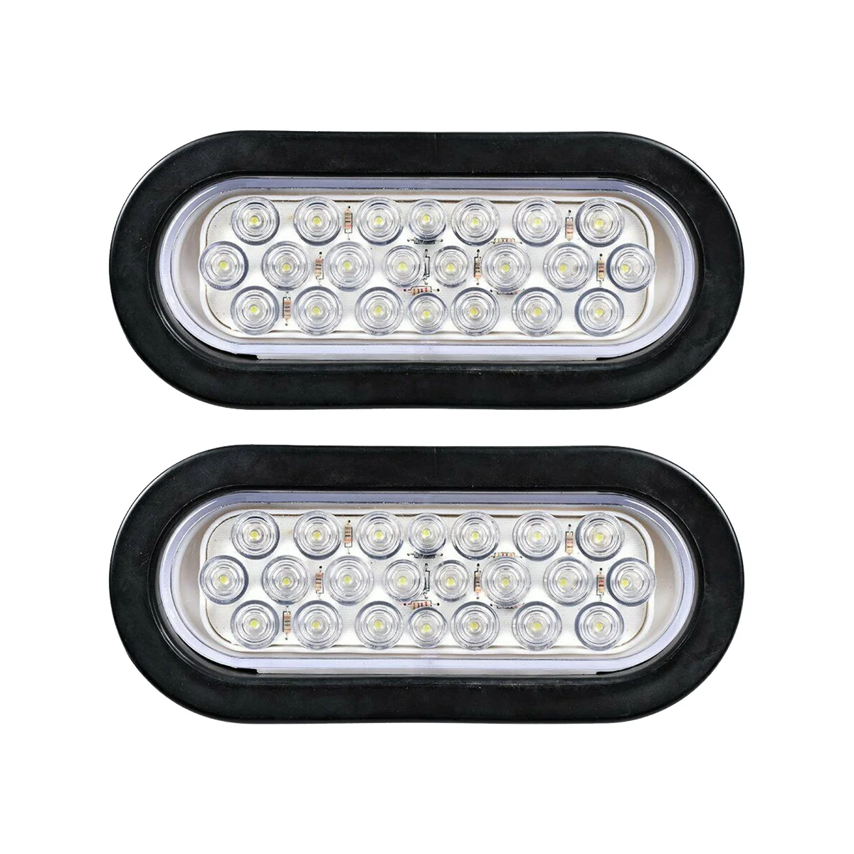 2Pcs 6 Inch Oval White 22 LED Truck Reverse Tail Lights for Truck Trailer Warning Light Transparent Daytime Running