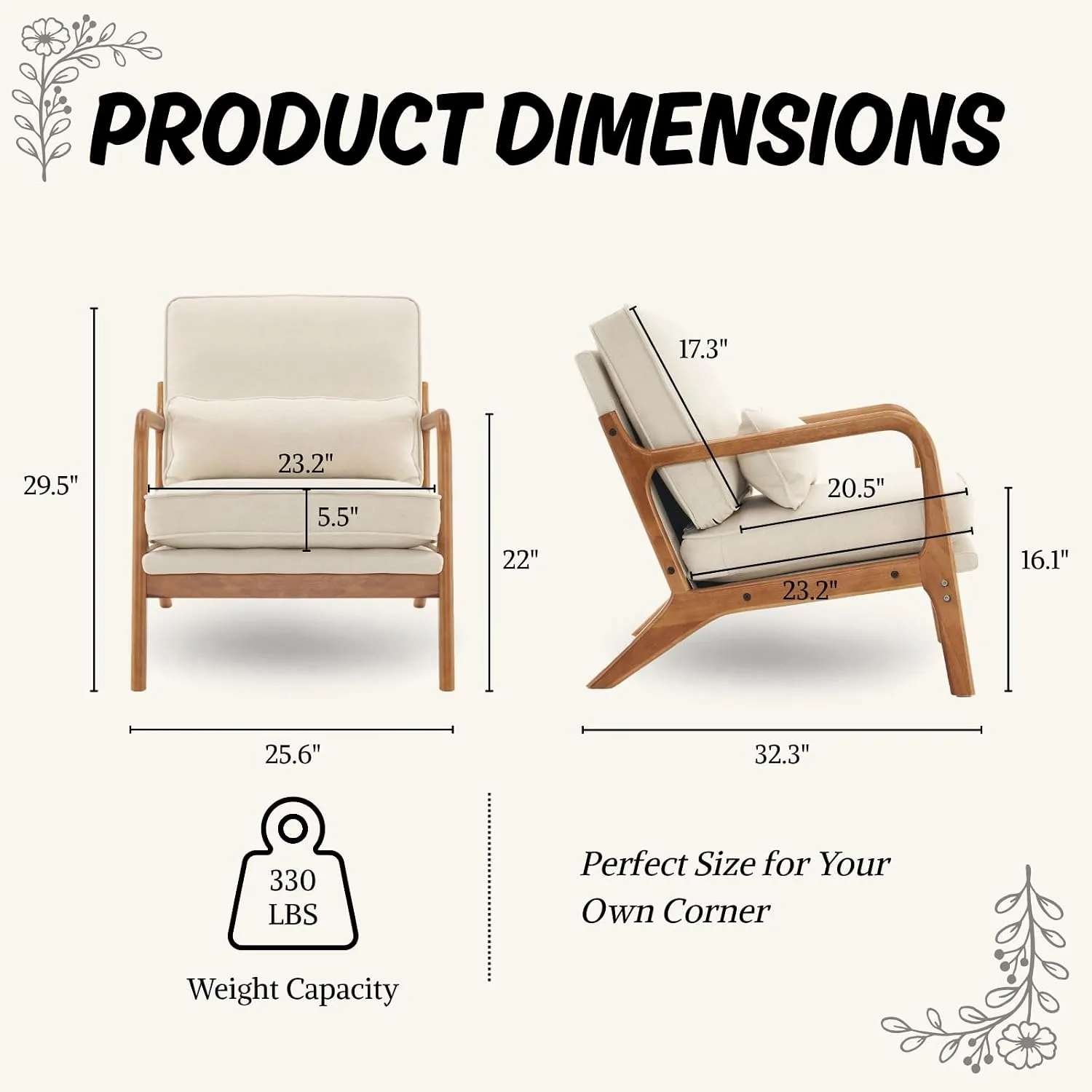 Mid-Century Modern Accent Reading Chair, Beige